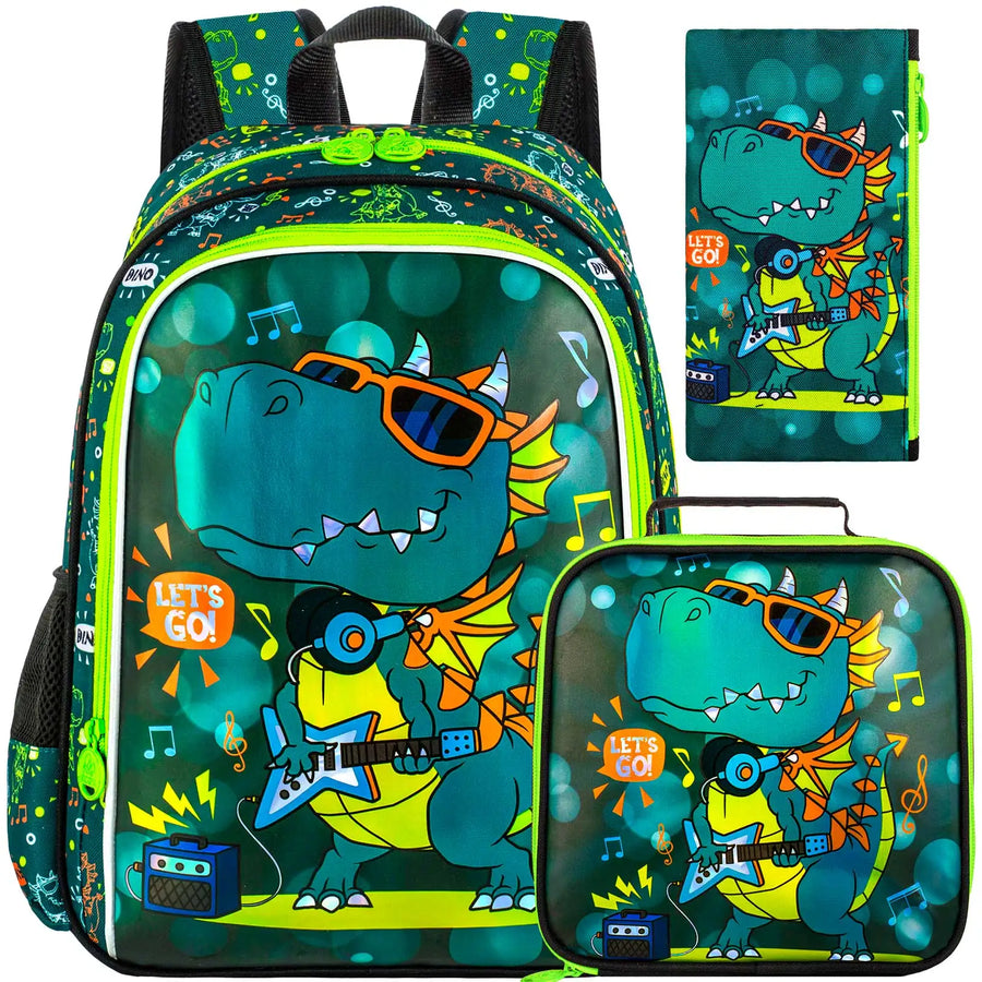 Dino Explorer 16" Kids Backpack Set (3-Piece with Lunch Box)