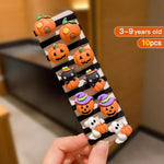 10Pcs Children's Girls' Halloween Hair Ring - Funny Pumpkin and Ghost and Bat Cat Design Suitable for Halloween Gifts for Girls